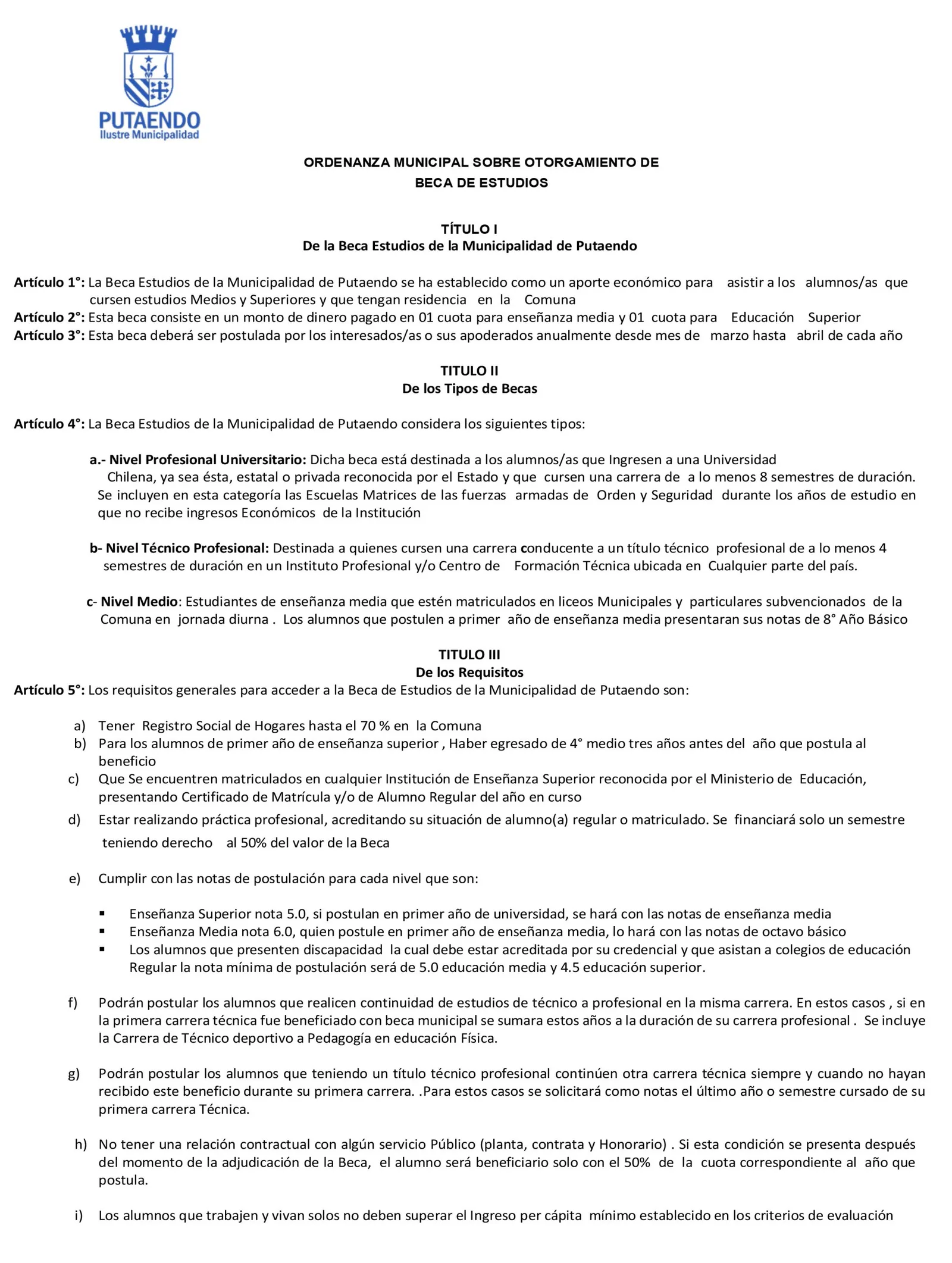 Postulaciones Beca Concejo Municipal 2025